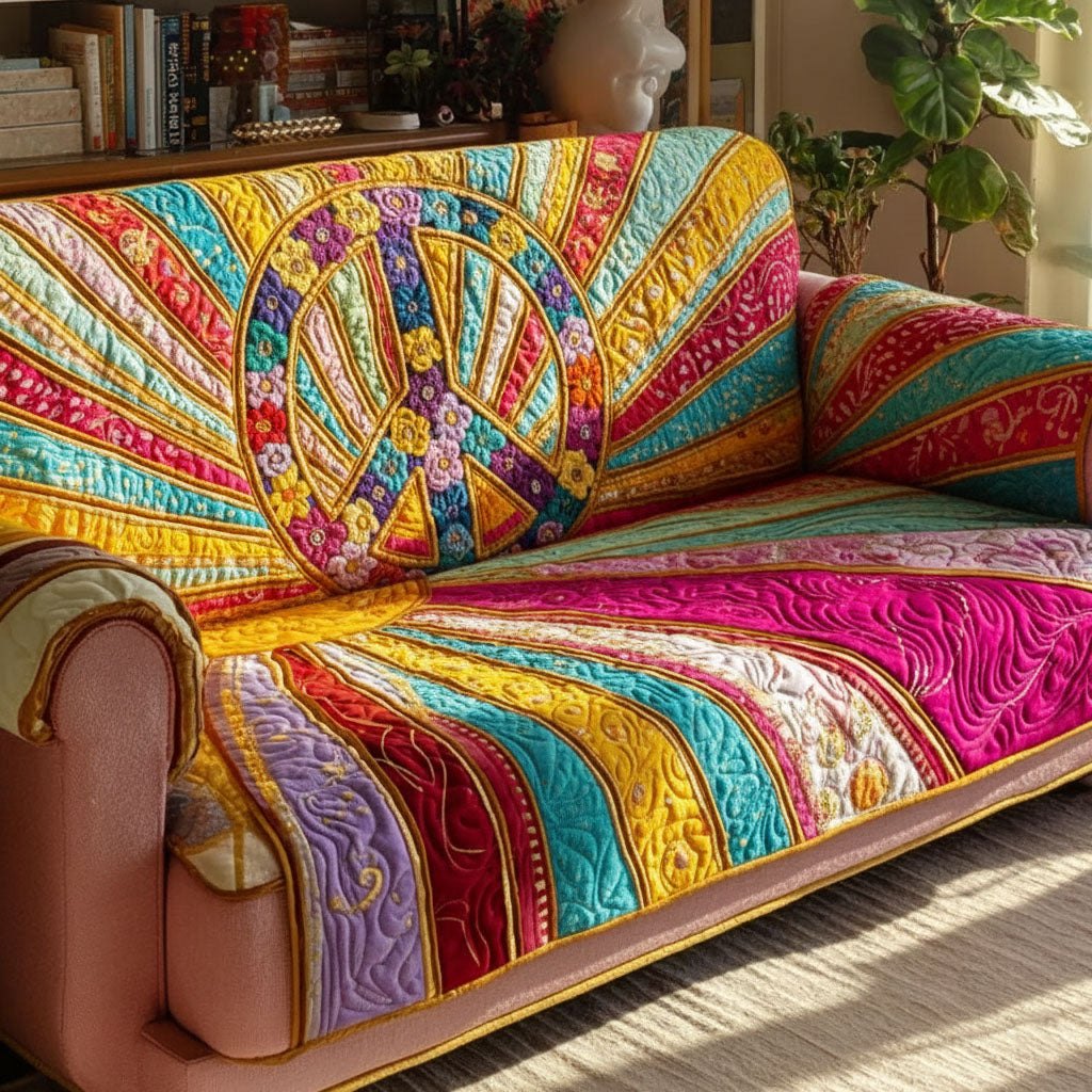 Bright Sunburst in Rainbow Stripes Sofa Cover