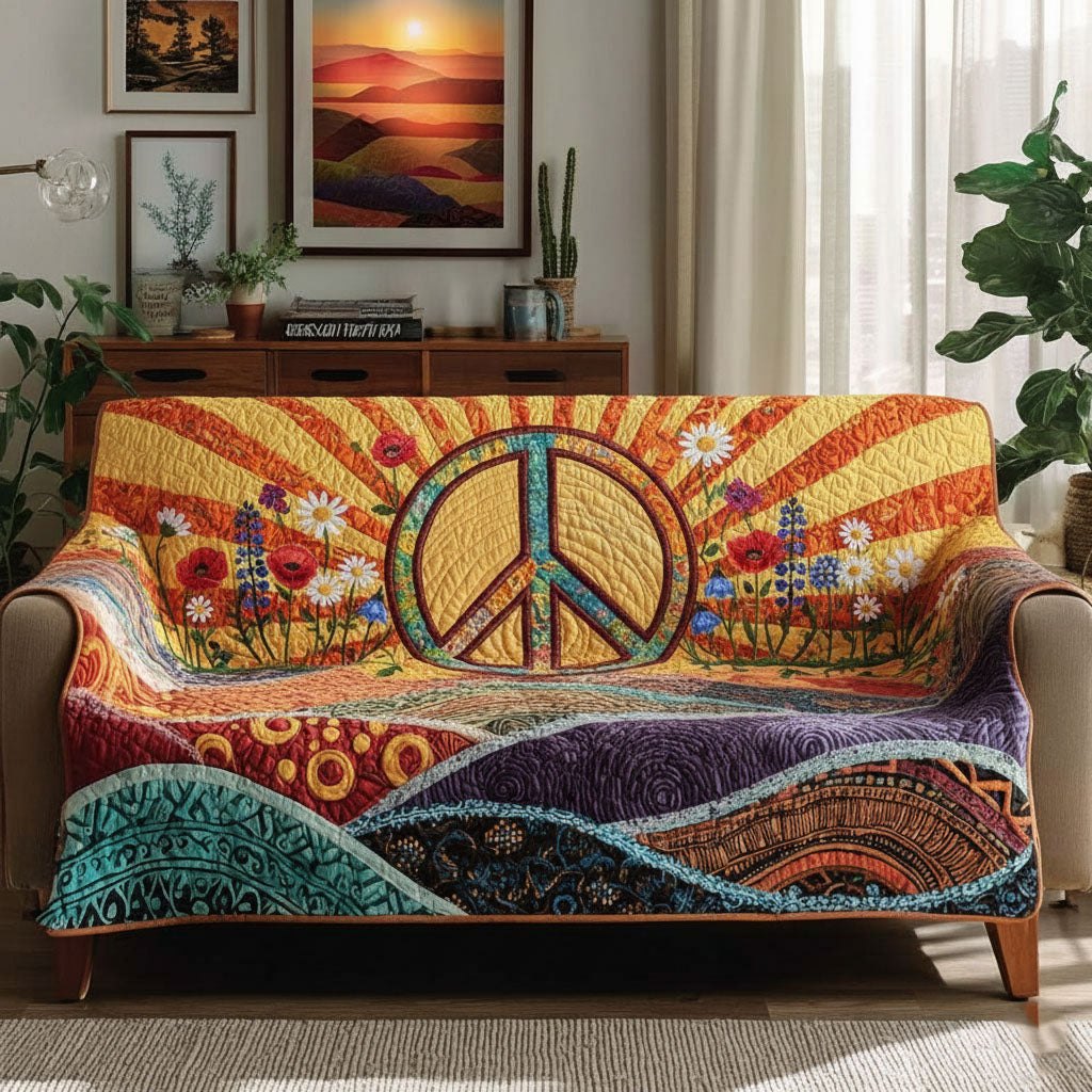 Peace Sign in the Orange Sunset Sofa Cover
