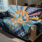 Blue Peace Sign with Wildflowers Sofa Cover