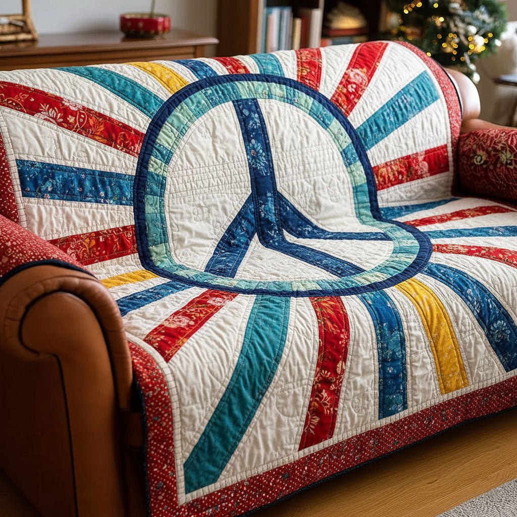 Peace Sign on Red and Blue Stripes Sofa Cover