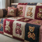Teddy Bears on Cream and Red Patches Sofa Cover