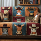 Farm Animal Faces in Cowboy Hats Sofa Cover