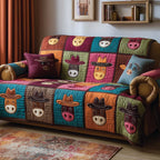 Farm Faces on Orange and Teal Patches Sofa Cover