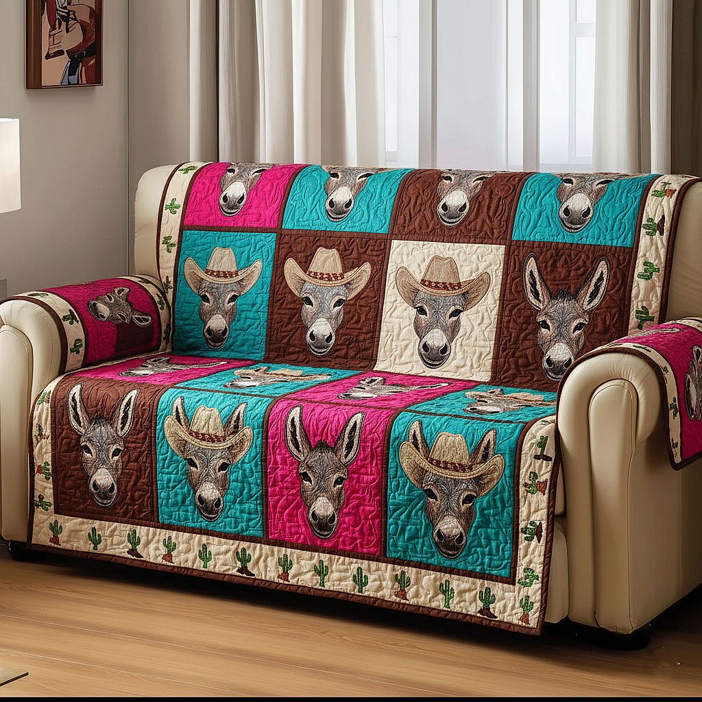 Donkeys in Hats on Pink and Teal Sofa Cover