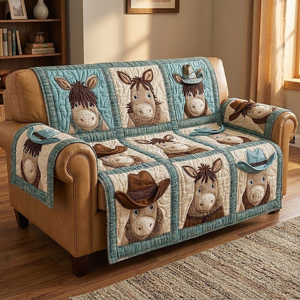 Cows and Donkeys on Tan Squares Sofa Cover