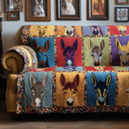 Donkey Faces on Red and Blue Patches Sofa Cover