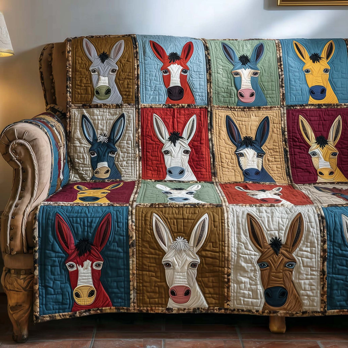 Grey and White Donkeys on Cream Sofa Cover