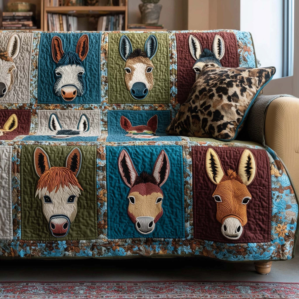 Donkeys with Long Ears on Teal Sofa Cover