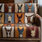Donkey Faces on Brown and Blue Squares Sofa Cover