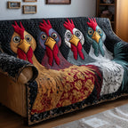 Rooster Heads on Red and Gold Paisley Sofa Cover