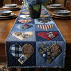 Hearts on Denim Blue Blocks Table Runner