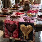 Glossy Hearts in Pink and Gold Table Runner
