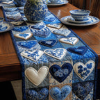 Blue and White Porcelain Hearts Table Runner
