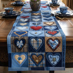 Hearts on Blue Plaid Squares Table Runner
