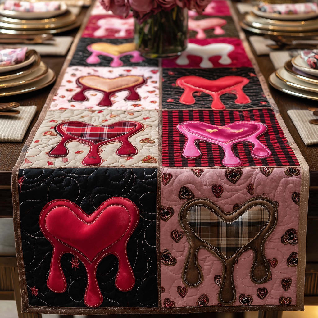 Red Bows and Hearts on Plaid Table Runner