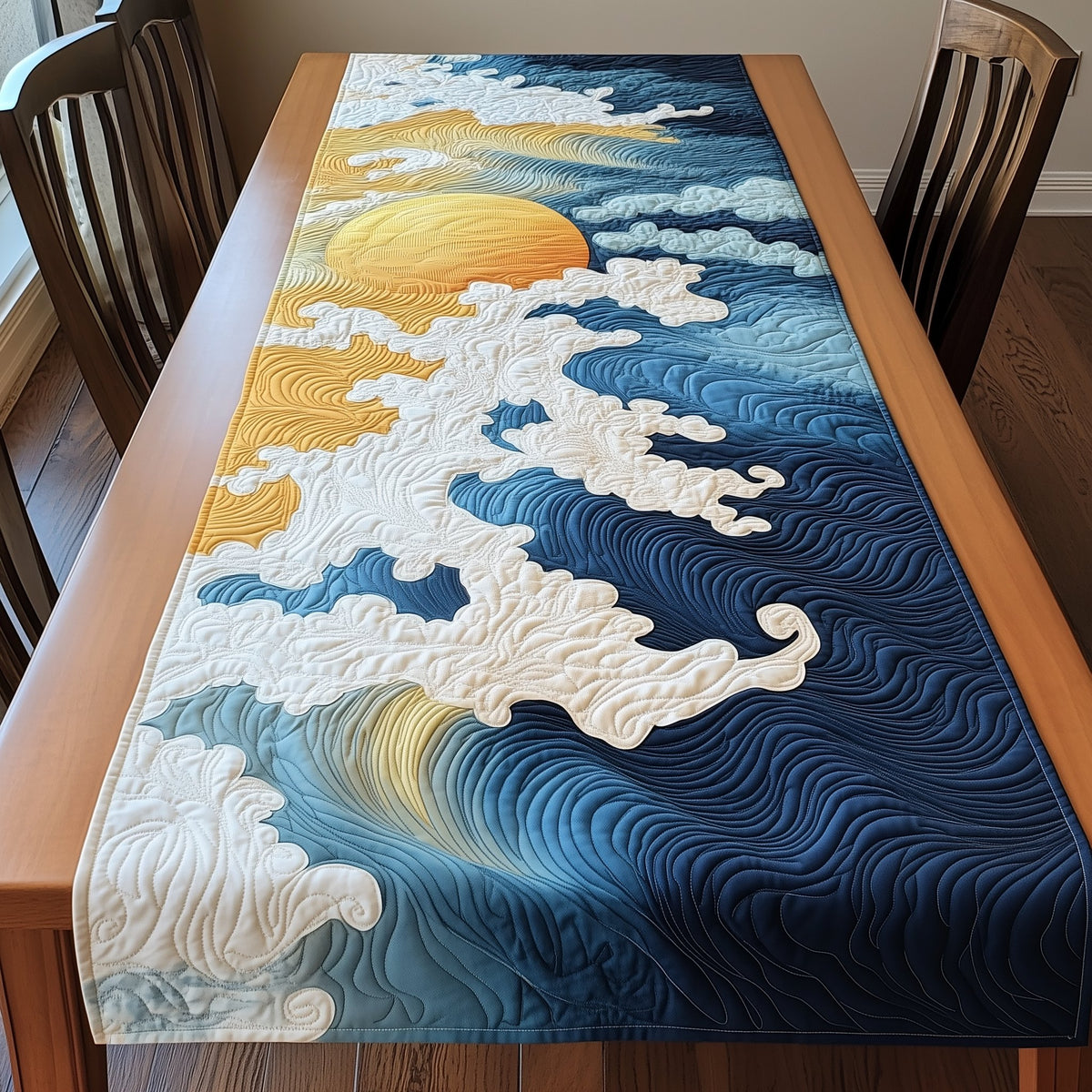 Ocean Wave Under a Golden Sky Table Runner