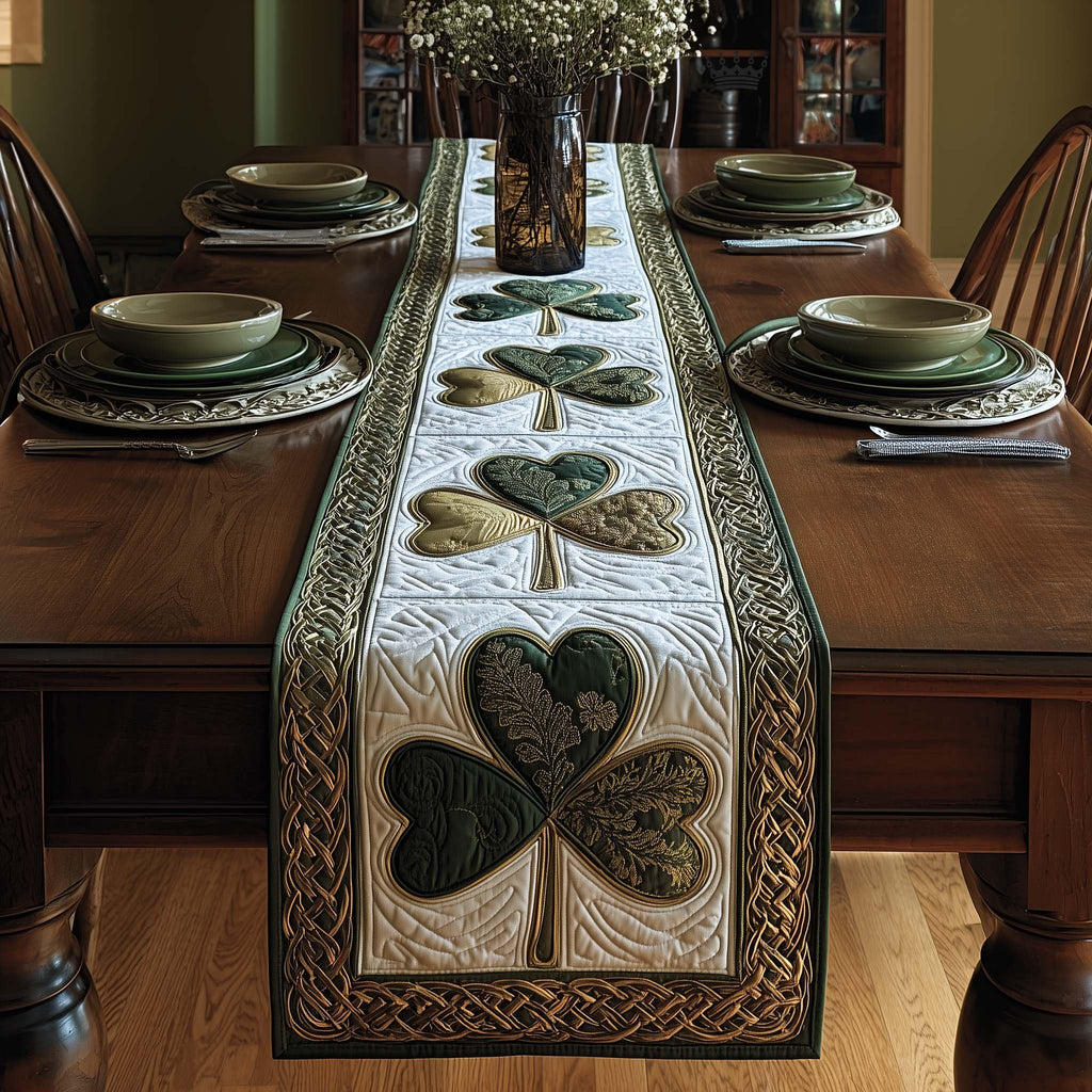 Shamrocks on Cream with Gold Trim Table Runner