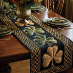 Green Shamrocks with Gold Braid Table Runner