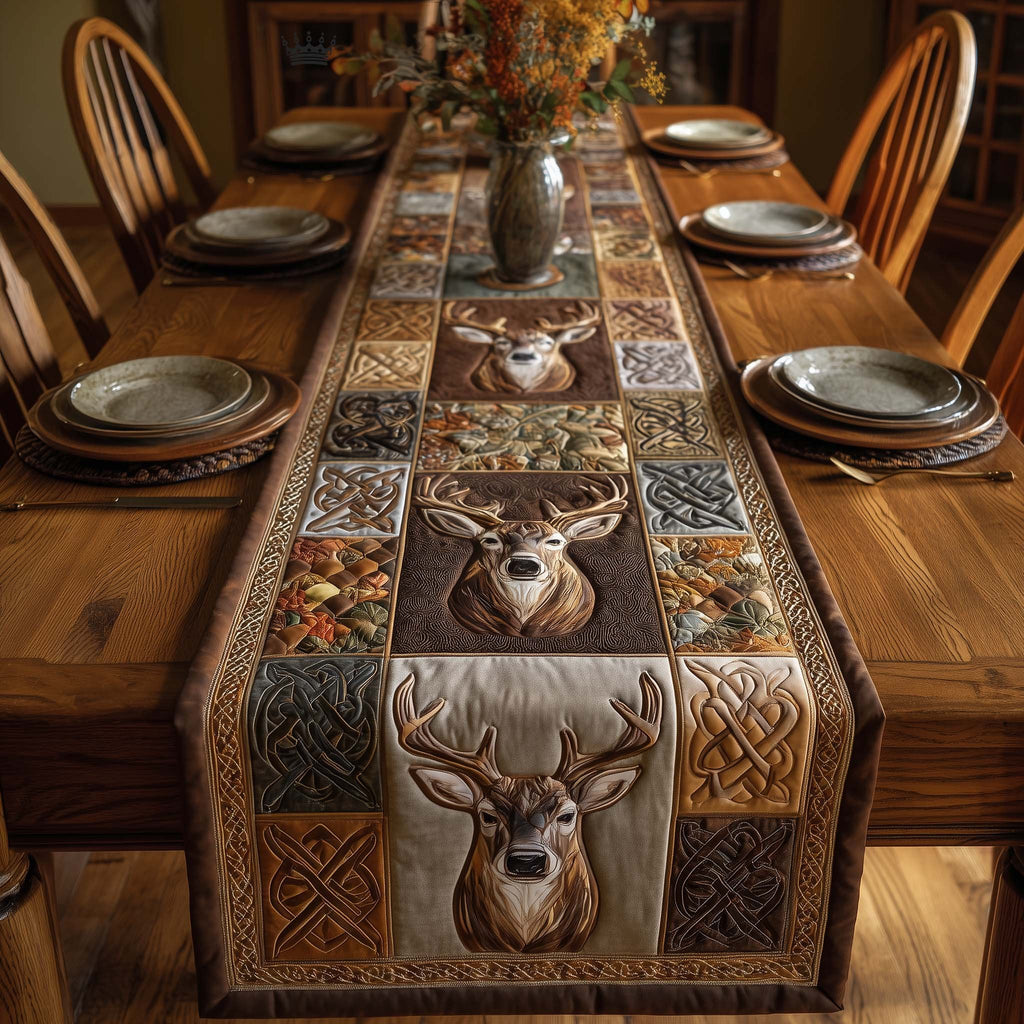 Deer Heads in Brown Celtic Blocks Table Runner