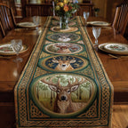 Deer in Green Oval Frames Table Runner