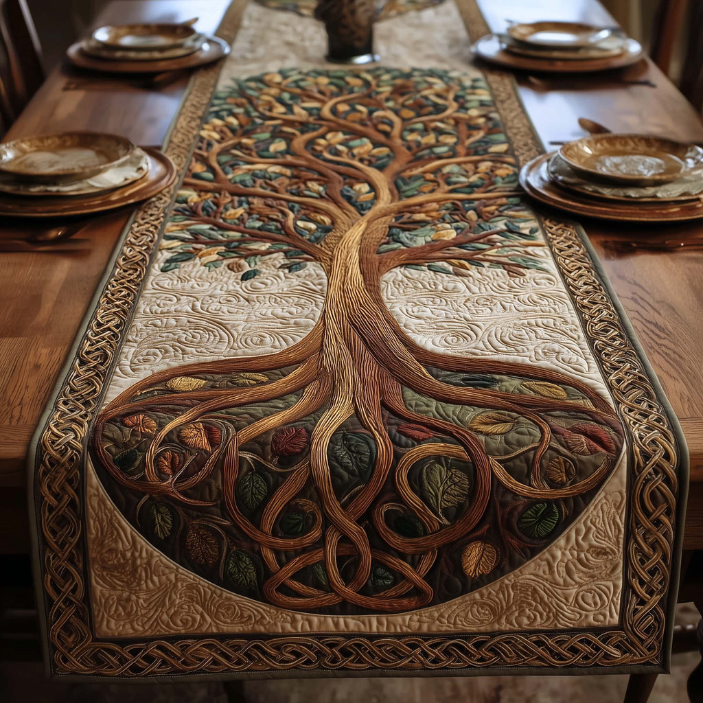 Brown Tree Circle of Roots Table Runner