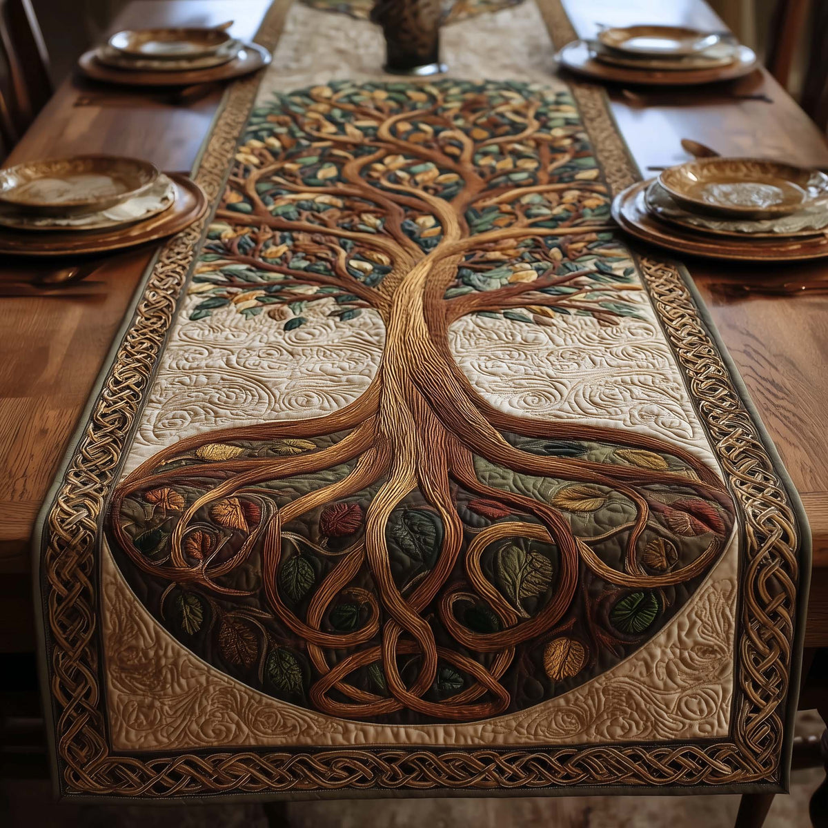 Brown Tree Circle of Roots Table Runner