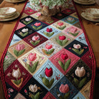 Tulips in Pink and Black Blocks Table Runner