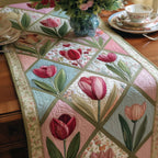 Pink Tulips in Ivory Squares Table Runner