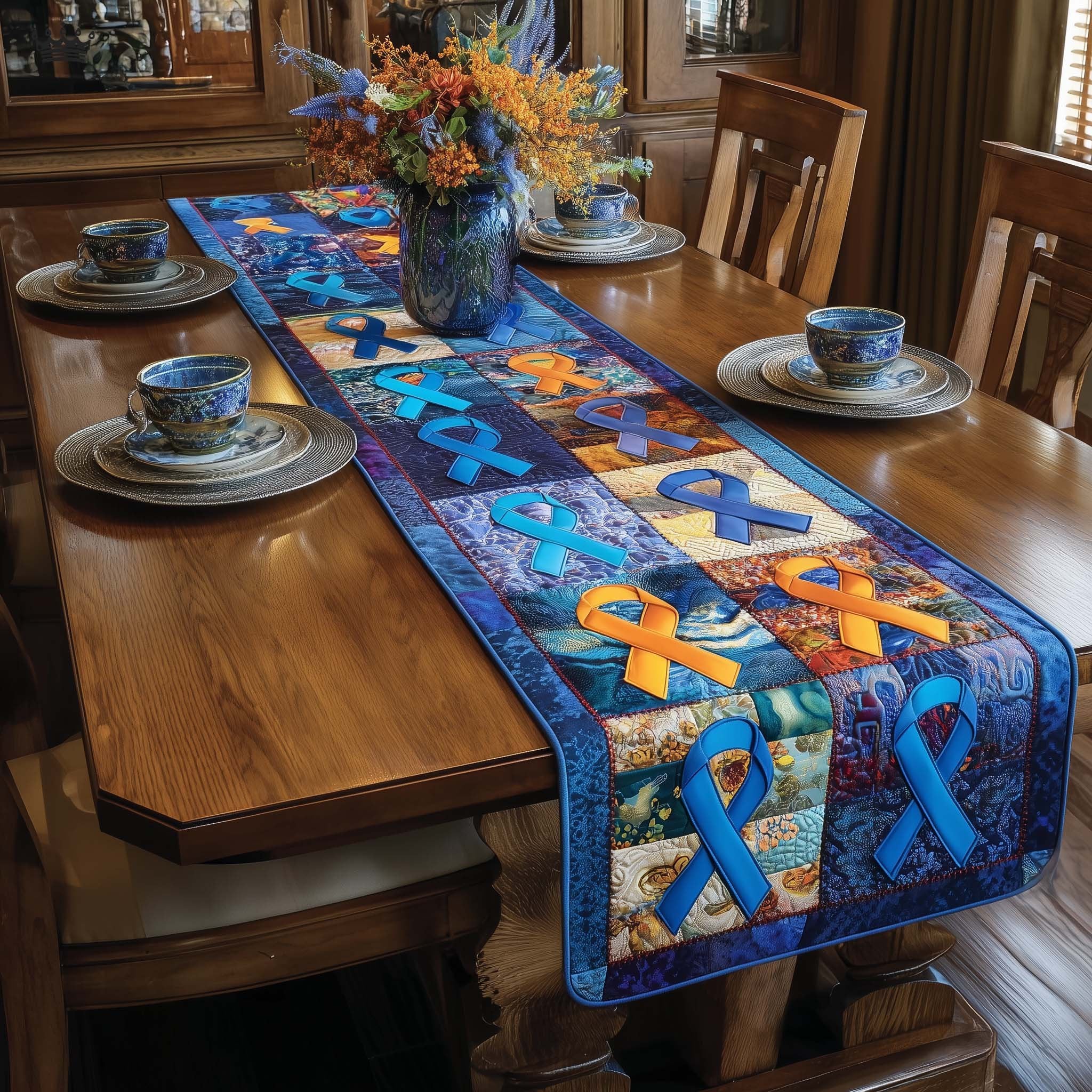 Blue and Orange Awareness Ribbons Table Runner
