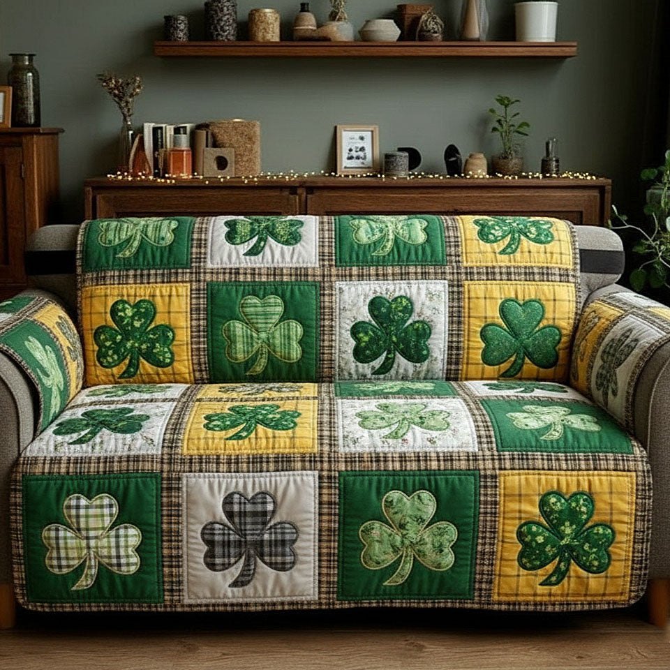 Shamrocks on Green and Yellow Patches Sofa Cover