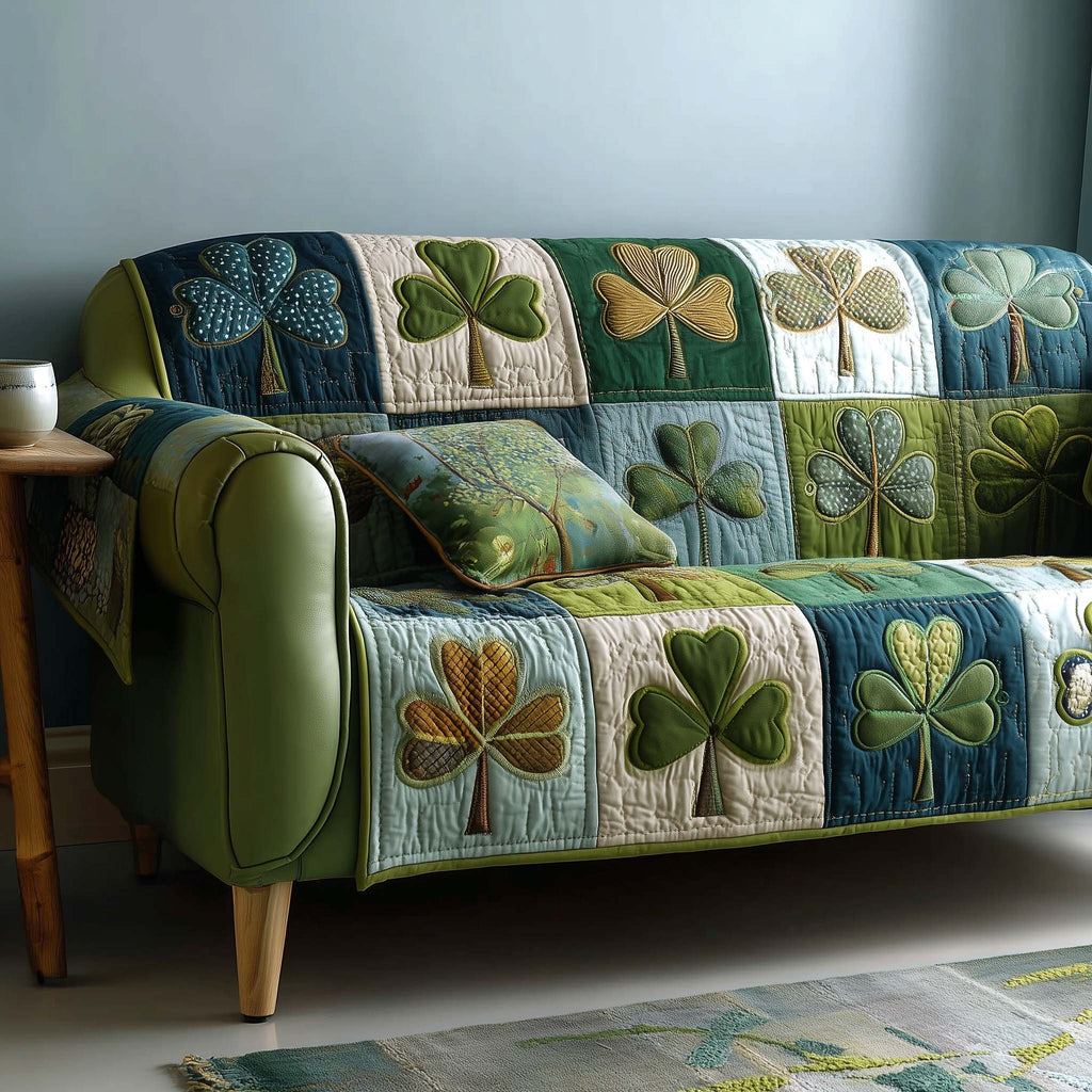 Shamrocks on Blue and Green Quilt Sofa Cover