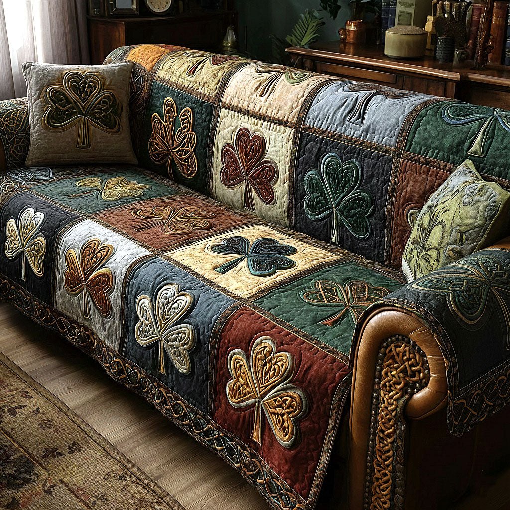 Shamrocks on Navy and Rust Patches Sofa Cover