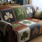 Shamrocks on Cream and Red Patches Sofa Cover