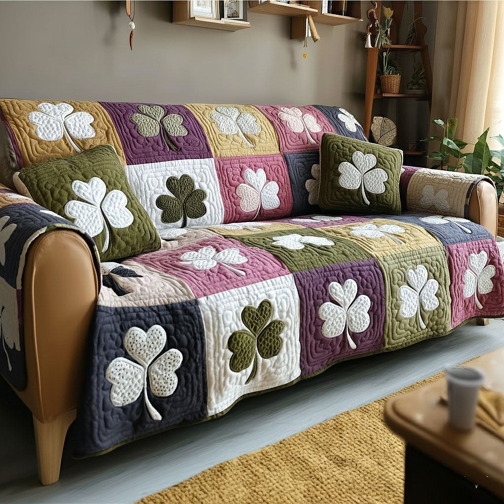Shamrocks on Plum and Olive Patches Sofa Cover