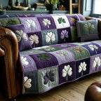 Shamrocks on Purple and Cream Squares Sofa Cover