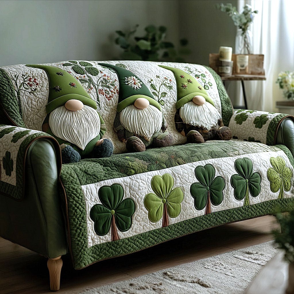 Gnomes Above a Shamrock Border Sofa Cover