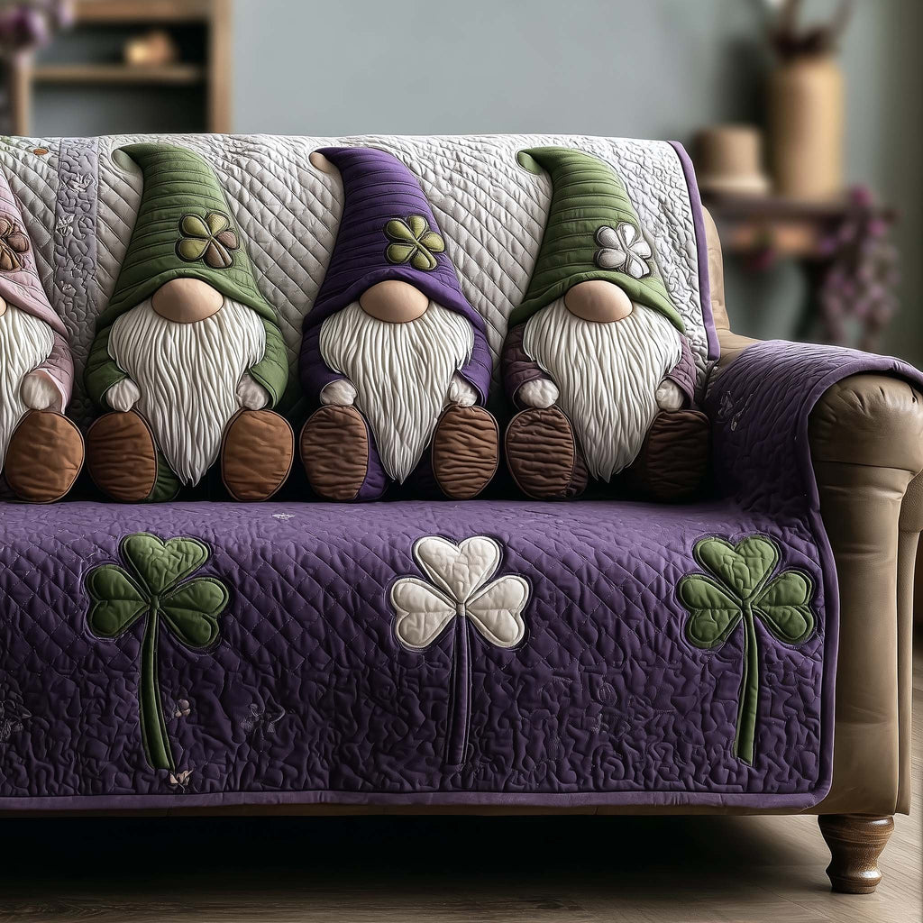 Gnomes on Purple with Shamrocks Sofa Cover