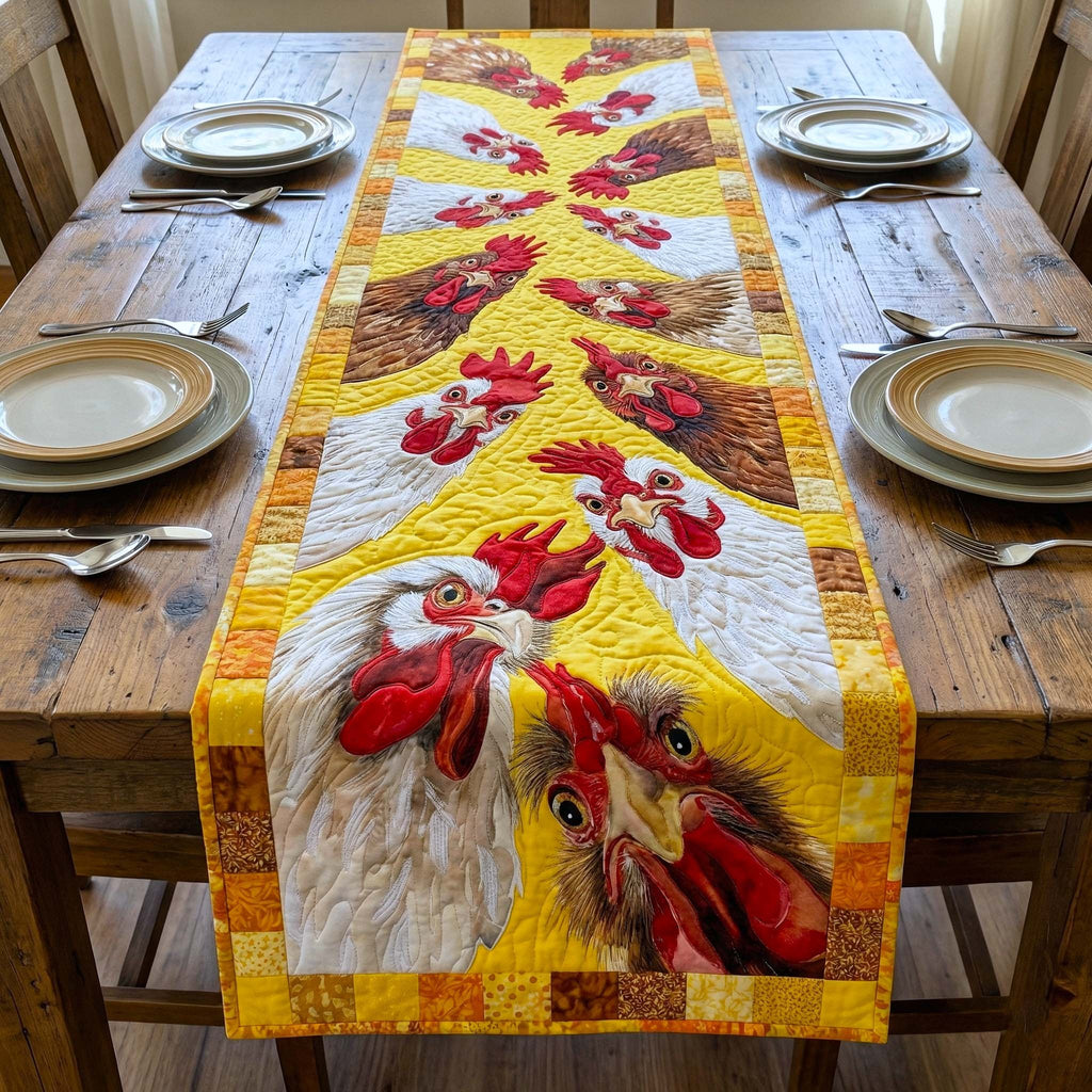 Roosters on Yellow Patchwork Table Runner