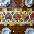 Roosters and Easter Eggs on Blocks Table Runner