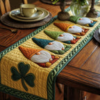 Gnomes on Golden Shamrock Panel Table Runner