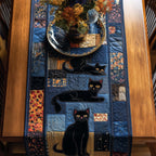 Black Cats on Blue Patchwork Table Runner