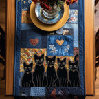 Row of Black Cats with Hearts Table Runner