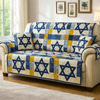 Blue Stars of David with Gold Bands Sofa Cover