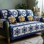 Gnomes with Menorahs and Blue Stars Sofa Cover