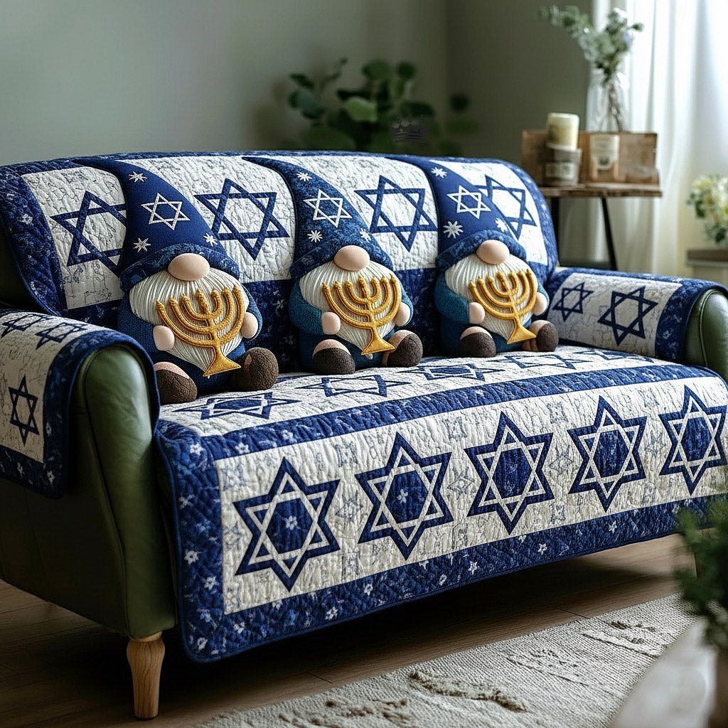 Gnomes with Menorahs and Blue Stars Sofa Cover