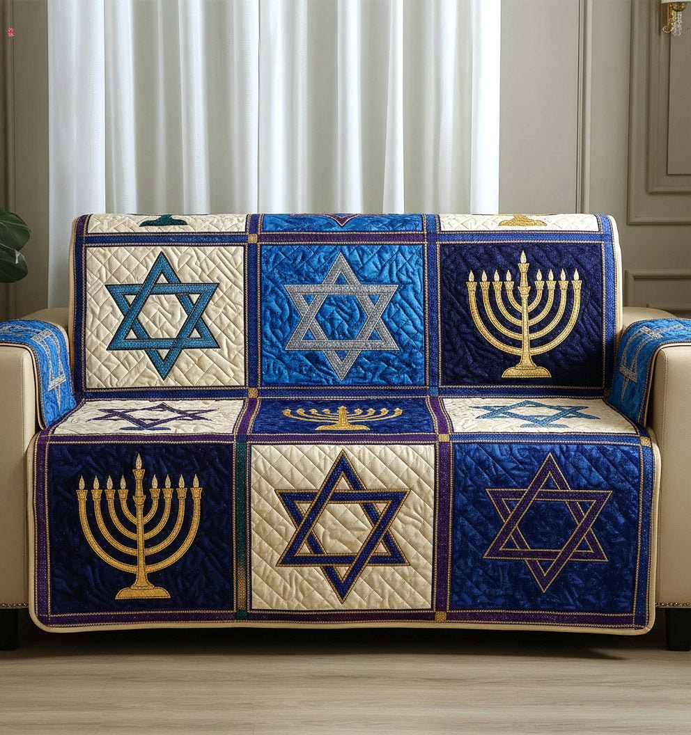 Stars of David and Golden Menorahs Sofa Cover