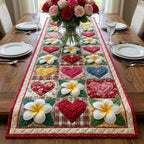 Hearts and Plumeria in Quilt Blocks Table Runner