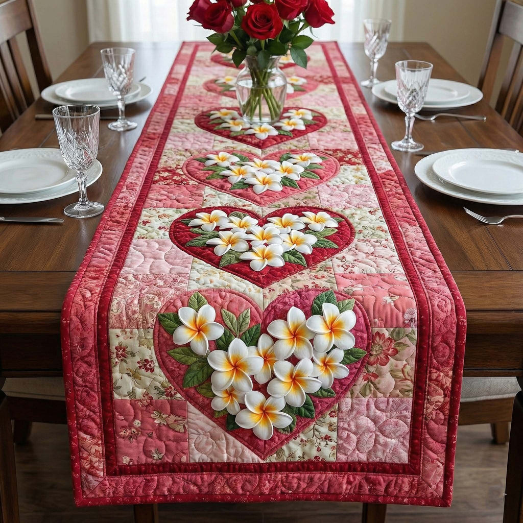 Plumeria Heart on Pink Table Runner