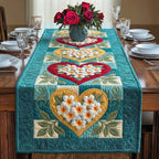 Plumeria Heart on Teal Table Runner
