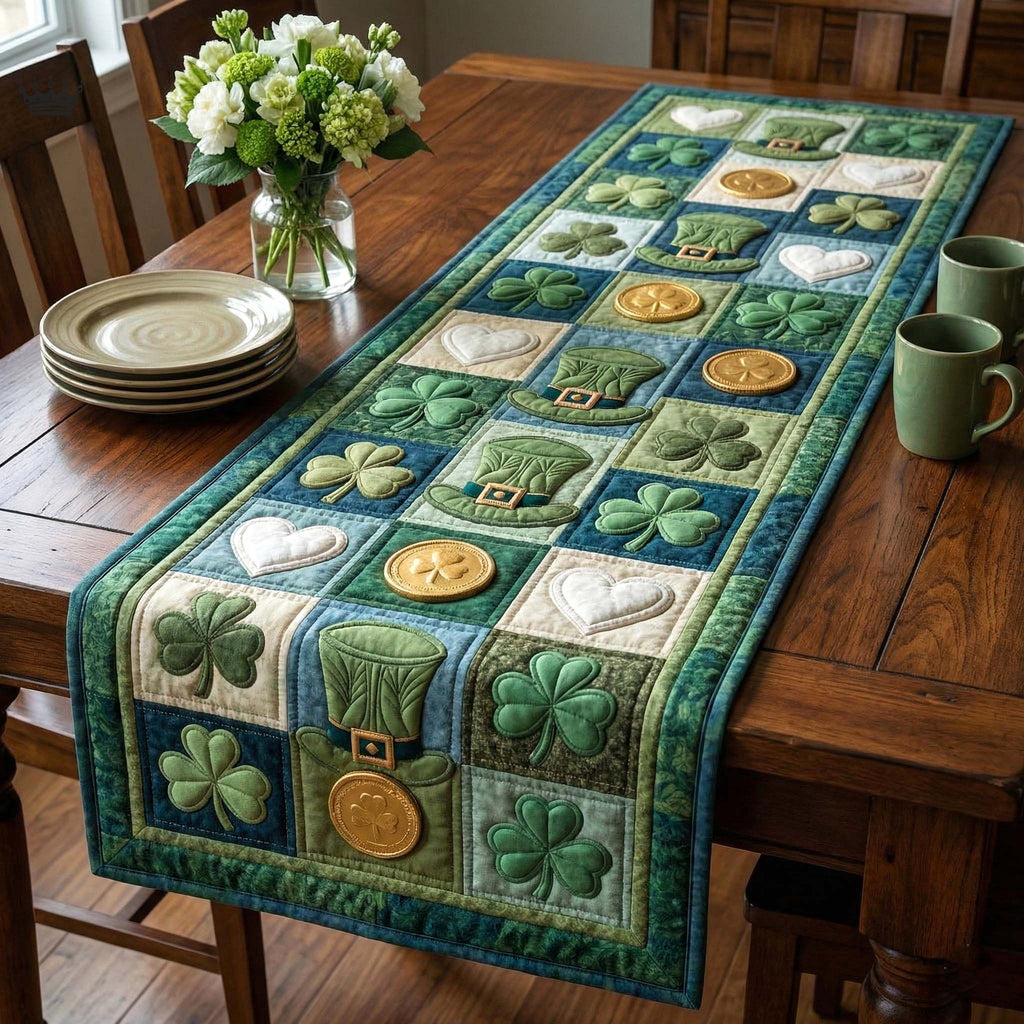 Shamrock and Buckle Blocks in Blue Table Runner